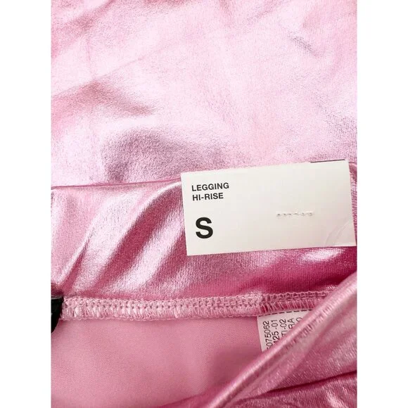 Zara Metallic Shiny Legging High Rise Pants in Pink NEW S - Picture 8 of 13